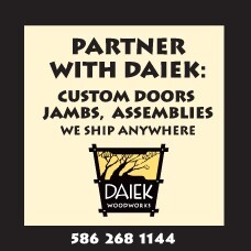 "Partner with Daiek: Custom Doors Jambs, Assemblies - We Ship Anywhere" with Daiek Woodworks logo